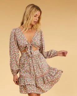 Billabong Salty Blonde Ditsy Dreamer Long Sleeve Mini Dress MULTI (mul) -billabong shop abjwd00491 billabongw mul frt1 1