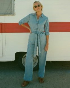 Billabong Salty Blonde Sunday Uniform Long Sleeve Jumpsuit SALTY BLUE (syl) -billabong shop abjwd00494 billabongl syl frt1 1