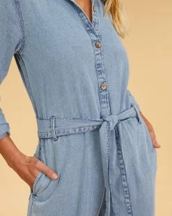 Billabong Salty Blonde Sunday Uniform Long Sleeve Jumpsuit SALTY BLUE (syl) -billabong shop abjwd00494 billabongw syl dtl1