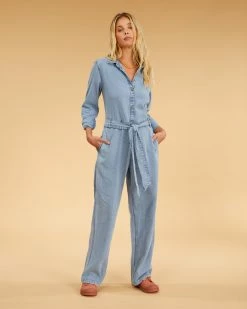 Billabong Salty Blonde Sunday Uniform Long Sleeve Jumpsuit SALTY BLUE (syl) -billabong shop abjwd00494 billabongw syl frt1