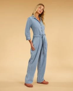 Billabong Salty Blonde Sunday Uniform Long Sleeve Jumpsuit SALTY BLUE (syl) -billabong shop abjwd00494 billabongw syl sd1