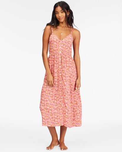 Billabong Venice Babe Midi Slip Dress VINTAGE CORAL (vco) 4 Billabong Venice Babe Midi Slip Dress VINTAGE CORAL (vco) - Image 4