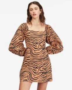 Billabong Feeling Flirty Long Sleeve Mini Dress DESERT CLAY (clv0) -billabong shop abjwd00505 billabongw clv0 frt1 1