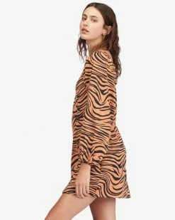 Billabong Feeling Flirty Long Sleeve Mini Dress DESERT CLAY (clv0) -billabong shop abjwd00505 billabongw clv0 sd1