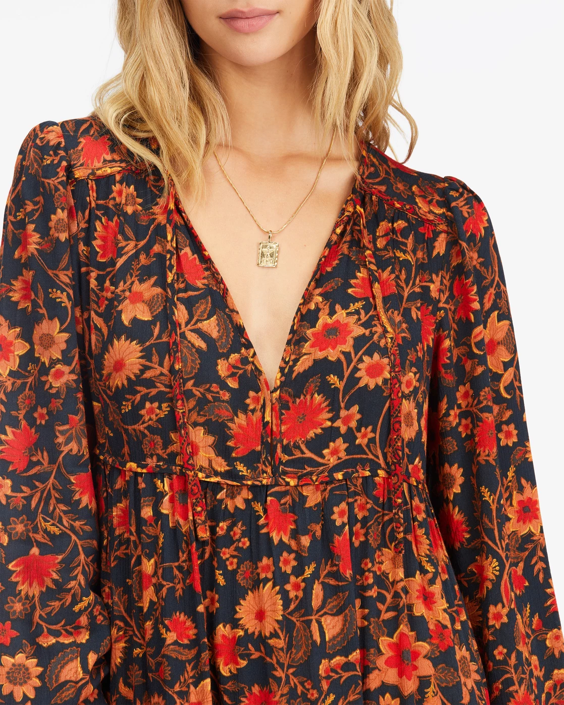 Billabong Hearts Desire Long Sleeve Mini Dress BLACK MULTI (bml) 3 Billabong Hearts Desire Long Sleeve Mini Dress BLACK MULTI (bml) - Image 3