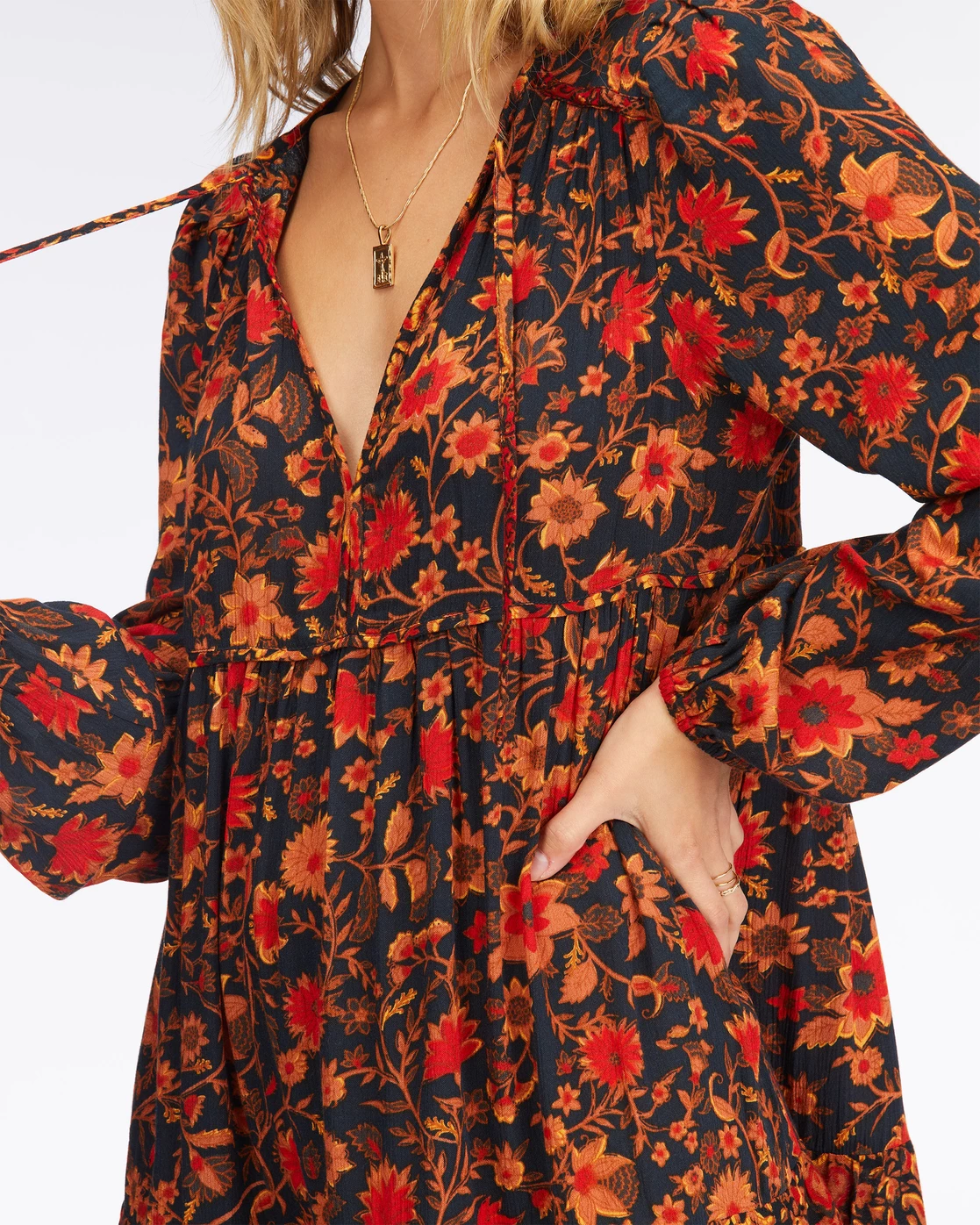 Billabong Hearts Desire Long Sleeve Mini Dress BLACK MULTI (bml) 4 Billabong Hearts Desire Long Sleeve Mini Dress BLACK MULTI (bml) - Image 4