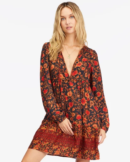 Billabong Hearts Desire Long Sleeve Mini Dress BLACK MULTI (bml) 5 Billabong Hearts Desire Long Sleeve Mini Dress BLACK MULTI (bml) - Image 5