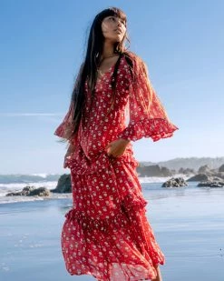 Billabong Time After Time V-Neck Maxi Dress RED MAGIC (rqc0)