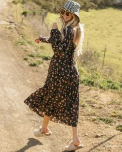 Billabong Better Days Long Sleeve Midi Dress OFF BLACK (ofb)