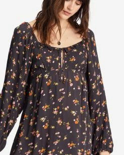 Billabong Better Days Long Sleeve Midi Dress OFF BLACK (ofb) -billabong shop abjwd00509 billabongw ofb dtl1