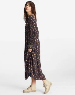 Billabong Better Days Long Sleeve Midi Dress OFF BLACK (ofb) -billabong shop abjwd00509 billabongw ofb sd1