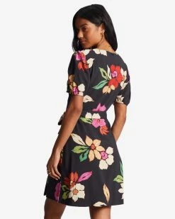 Billabong Hot Tropics Mini Wrap Dress BLACK PEBBLE (bpb) -billabong shop abjwd00524 billabongw bpb bck1