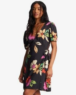 Billabong Hot Tropics Mini Wrap Dress BLACK PEBBLE (bpb) -billabong shop abjwd00524 billabongw bpb frt1 1