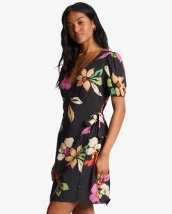 Billabong Hot Tropics Mini Wrap Dress BLACK PEBBLE (bpb) -billabong shop abjwd00524 billabongw bpb sd1 1