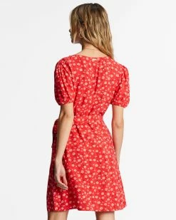 Billabong Hot Tropics Mini Wrap Dress BRIGHT POPPY (rne0) -billabong shop abjwd00524 billabongw rne0 bck1
