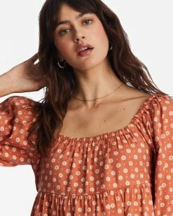 Billabong Love Crush Babydoll Dress BRICK (brk) -billabong shop abjwd00581 billabongw brk dtl2