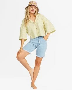 Billabong All Good Button-Down Top LIME (lim) -billabong shop abjwt00179 billabongw lim frt9 2