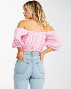 Billabong Sun City Off-The-Shoulder Crop Top PINK LADY (mee0) -billabong shop abjwt00252 billabongw mee0 bck1