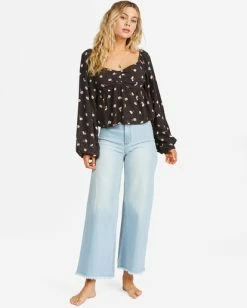 Billabong Love You More Long Sleeve Sweetheart Blouse OFF BLACK (ofb) -billabong shop abjwt00254 billabongw ofb frt9 1