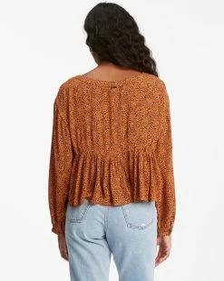 Billabong Easy Street Long Sleeve Blouse TOFFEE (tof) -billabong shop abjwt00255 billabongw tof bck1