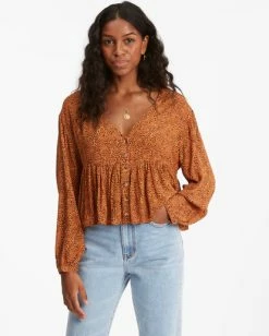 Billabong Easy Street Long Sleeve Blouse TOFFEE (tof) -billabong shop abjwt00255 billabongw tof frt1 1