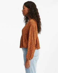 Billabong Easy Street Long Sleeve Blouse TOFFEE (tof) -billabong shop abjwt00255 billabongw tof sd1