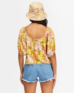 Billabong Beach Daze Puff Sleeve Crop Top MOSS (mos) -billabong shop abjwt00258 billabongw mos bck1