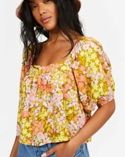 Billabong Beach Daze Puff Sleeve Crop Top MOSS (mos) -billabong shop abjwt00258 billabongw mos dtl1