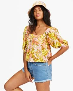 Billabong Beach Daze Puff Sleeve Crop Top MOSS (mos) -billabong shop abjwt00258 billabongw mos frt1 1