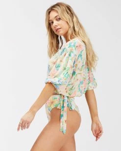 Billabong Too Cute Puff Sleeve Crop Top WHITE/MULTI (wmu) -billabong shop abjwt00264 billabongw wmu sd1