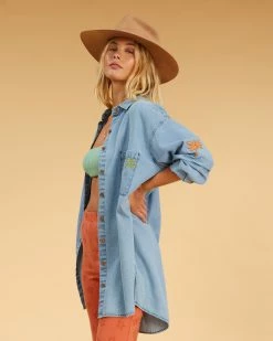 Billabong Salty Blonde In The Tide Long Sleeve Denim Shirt SALTY BLUE (syl) -billabong shop abjwt00325 billabongw syl sd1