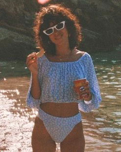 Billabong Sun City 2 Puff Sleeve Crop Top BABY BLUES (bzr0)