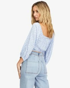Billabong Sun City 2 Puff Sleeve Crop Top BABY BLUES (bzr0) -billabong shop abjwt00327 billabongw bzr0 bck1