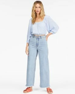 Billabong Sun City 2 Puff Sleeve Crop Top BABY BLUES (bzr0) -billabong shop abjwt00327 billabongw bzr0 frt9