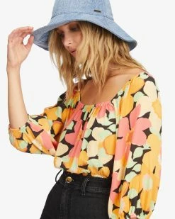Billabong Sun City 2 Puff Sleeve Crop Top MULTI (mul) -billabong shop abjwt00327 billabongw mul dtl2