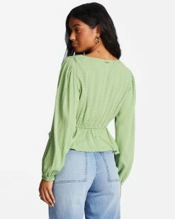 Billabong Time Goes By Long Sleeve Crop Top TEA TREE (gjm0) -billabong shop abjwt00332 billabongw gjm0 bck1