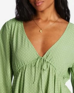 Billabong Time Goes By Long Sleeve Crop Top TEA TREE (gjm0) -billabong shop abjwt00332 billabongw gjm0 dtl1