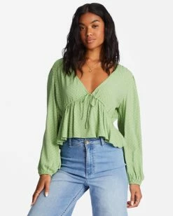 Billabong Time Goes By Long Sleeve Crop Top TEA TREE (gjm0) -billabong shop abjwt00332 billabongw gjm0 frt1 1