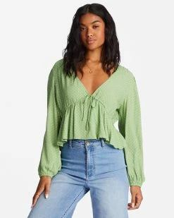 Billabong Time Goes By Long Sleeve Crop Top TEA TREE (gjm0)