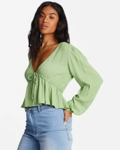 Billabong Time Goes By Long Sleeve Crop Top TEA TREE (gjm0) -billabong shop abjwt00332 billabongw gjm0 sd1