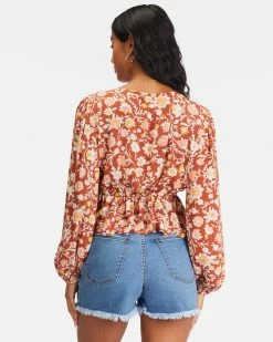 Billabong Time Goes By Long Sleeve Crop Top RED CLAY (rcl) -billabong shop abjwt00332 billabongw rcl bck1