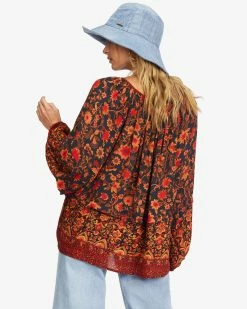Billabong Peace & Love Long Sleeve Blouse BLACK MULTI (bml) -billabong shop abjwt00337 billabongw bml bck1