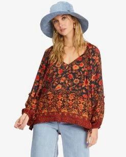 Billabong Peace & Love Long Sleeve Blouse BLACK MULTI (bml)