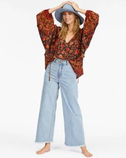 Billabong Peace & Love Long Sleeve Blouse BLACK MULTI (bml) -billabong shop abjwt00337 billabongw bml frt9 1