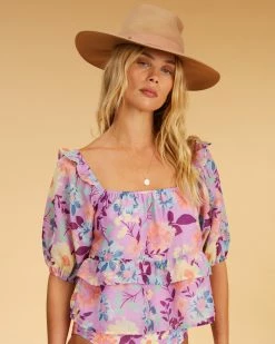 Billabong Salty Blonde Sweetest Ever Baby Doll Crop Top LOVIN LILAC (pkv0) -billabong shop abjwt00349 billabongw pkv0 dtl1