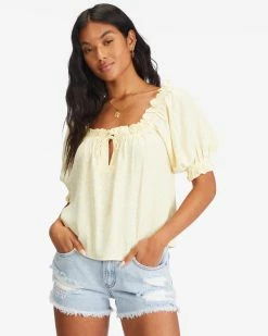 Billabong Sunny Skies Puff-Sleeve Top SALT CRYSTAL (scs)