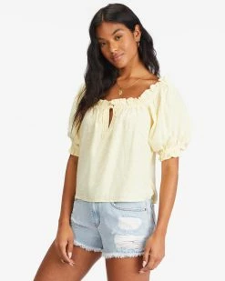 Billabong Sunny Skies Puff-Sleeve Top SALT CRYSTAL (scs) -billabong shop abjwt00359 billabongw scs sd1