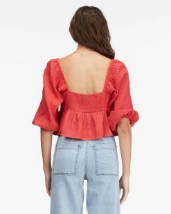Billabong Cross My Heart Puff Sleeve Crop Top DEEP LOVE (rqr0) -billabong shop abjwt00363 billabongw rqr0 bck1