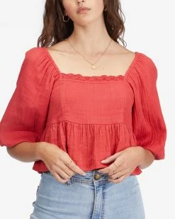 Billabong Cross My Heart Puff Sleeve Crop Top DEEP LOVE (rqr0) -billabong shop abjwt00363 billabongw rqr0 dtl1