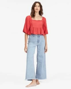 Billabong Cross My Heart Puff Sleeve Crop Top DEEP LOVE (rqr0) -billabong shop abjwt00363 billabongw rqr0 frt9 1